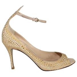 Valentino-Beide Peep-Toe Heels com Golden Studs-Dourado,Metálico