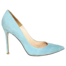 Gianvito Rossi-Light Blue Suede Pointed Toe Heels-Blue