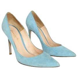 Gianvito Rossi-Light Blue Suede Pointed Toe Heels-Blue