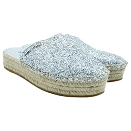 Miu Miu-Glitter Espadrille Platform Sandals-Silvery,Metallic