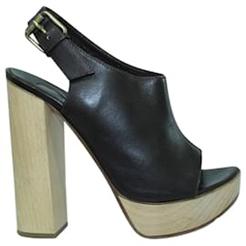 Chloé-Dark Brown Wooden Platform Heels-Brown