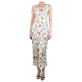 Prada-Cream floral-printed silk maxi dress - size UK 8-Cream