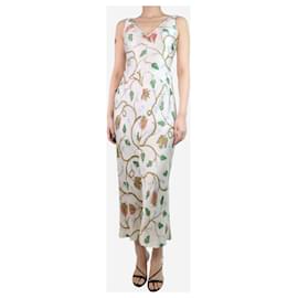 Prada-Vestido largo de seda con estampado floral color crema - talla UK 8-Crudo