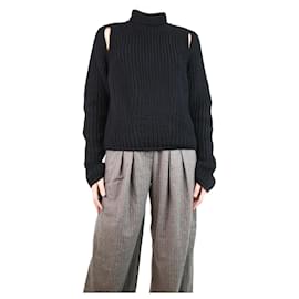 Calvin Klein-Black cutout wool turtleneck jumper - size L-Black