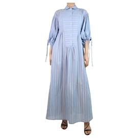 Autre Marque-Blue puff-sleeved striped midi dress - size S-Blue