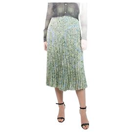 Weekend Max Mara Green pleated map-print skirt - size UK 8 Green