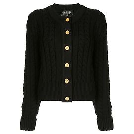 Chanel Zopfmuster-Strickjacke Schwarz