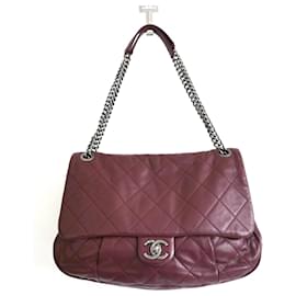 Chanel-Chanel Coco Pleats Flap Bag Burgundy gesteppte Leder-Pflaume