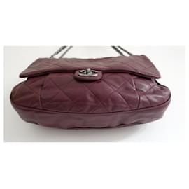 Chanel-Chanel Coco Pleats Flap Bag Burgundy Quilted Leather-Prune