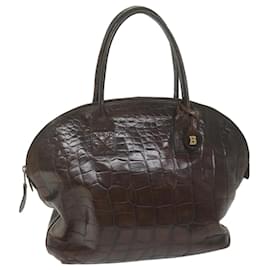 Bally-BALLY Hand Bag Leather Brown Auth bs10774-Brown