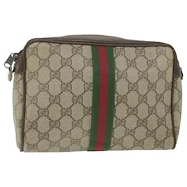 Gucci-GUCCI GG Supreme Web Sherry Line Clutch Bag Beige Red 63 014 3553 Auth bs9830-Red,Beige