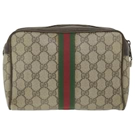 Gucci-Pochette GUCCI GG Supreme Web Sherry Line Beige Rouge 63 014 3553 Auth bs9830-Rouge,Beige