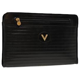 Valentino-VALENTINO Clutch Bag Leather Black Auth 65385-Black