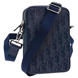 Christian Dior-Christian Dior Trotter Canvas Shoulder Bag Blue Auth 62901A-Blue