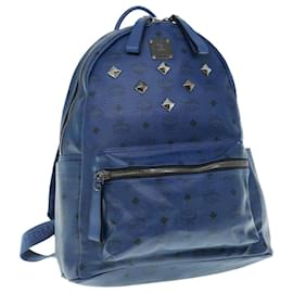 MCM-MCM Vicetos tachuelas Logogram Mochila PVC Piel Azul Auth ar11090-Azul