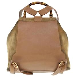 Gucci-GUCCI Bamboo Backpack Suede Brown 003 2058 0016 Auth th4407-Brown