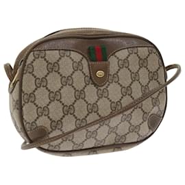 Gucci-GUCCI GG Canvas Web Sherry Line Shoulder Bag PVC Leather Beige Red Auth 55892-Red,Beige,Green