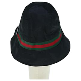 Gucci-GUCCI Web Sherry Line Hat Nylon M Size Black Red Green Auth am5552-Black,Red,Green