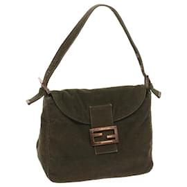 Fendi-FENDI Borsa a tracolla Mamma Baguette Velluto a coste Khaki Auth 66602-Cachi