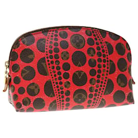 Louis Vuitton-LOUIS VUITTON Monograma Yayoi Kusama Pochette Cosmético PM Vermelho M47347 auth 66259-Vermelho,Monograma