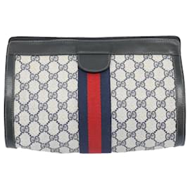 Gucci-GUCCI GG Supreme Sherry Line Clutch Bag PVC Navy Red 67 014 2125 Auth yk10630-Red,Navy blue