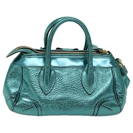 Burberry-BURBERRY Hand Bag Leather Turquoise Blue Auth 66359-Other