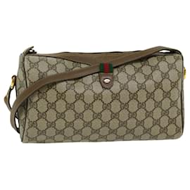 Gucci-GUCCI GG Canvas Web Sherry Line Shoulder Bag PVC Beige Red Green Auth 66739-Red,Beige,Green
