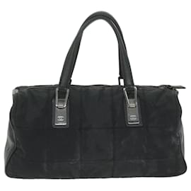 Chanel-CHANEL Choco Bar Line Hand Bag Nylon Black CC Auth bs11315-Black
