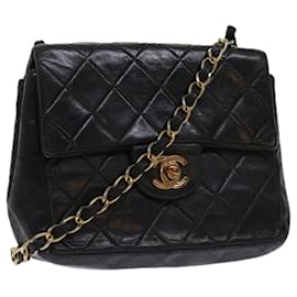 Chanel-CHANEL Matelasse Bolso de hombro con cadena Piel de cordero Negro CC Auth bs11316-Negro