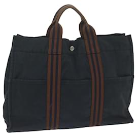 Hermès-HERMES Fourre Tout MM Hand Bag Canvas Brown Navy Auth bs11427-Brown,Navy blue