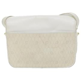 Christian Dior-Christian Dior Honeycomb Canvas Shoulder Bag Leather White Auth bs9992-White