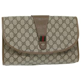 Gucci-GUCCI GG Supreme Web Sherry Line Clutch Bag Beige Red 89 01 031 Auth ep2873-Red,Beige