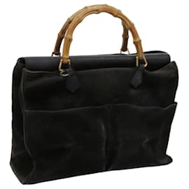 Gucci-GUCCI Bamboo Hand Bag Suede Black 002 2855 0322 0 auth 62363-Black