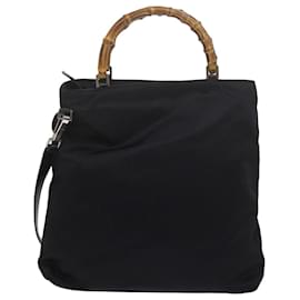 Gucci-GUCCI Bamboo Shoulder Bag Nylon 2way Black Auth 61494-Black