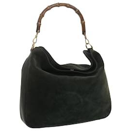 Gucci-GUCCI Bamboo Hand Bag Suede Green Auth ep2676-Green