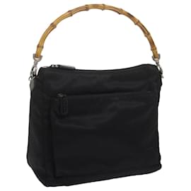 Gucci-GUCCI Bamboo Shoulder Bag Nylon Black Auth ep2587-Black