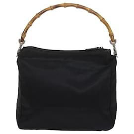 Gucci-GUCCI Bamboo Shoulder Bag Nylon Black Auth ep2587-Black