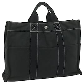 Hermès-HERMES Deauville MM Tote Bag Toile Noir Auth bs10728-Noir