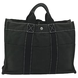 Hermès-HERMES Deauville MM Tote Bag Toile Noir Auth bs10728-Noir