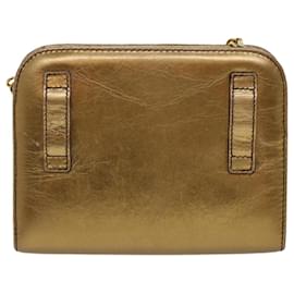 Salvatore Ferragamo-Salvatore Ferragamo Gancini Chain Shoulder Bag Leather Gold Auth 53278-Dorado