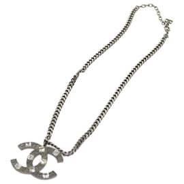 Chanel-CHANEL Chain Necklace Silver CC Auth bs12166-Silvery
