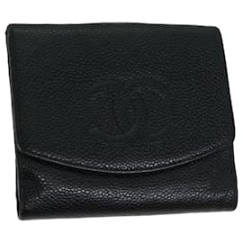 Chanel-CHANEL Wallet Caviar Skin Black CC Auth 66616-Black