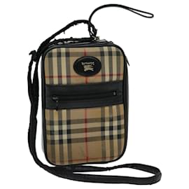 Burberry-BURBERRY Nova Check Shoulder Bag Canvas Beige Black Auth 66162-Black,Beige
