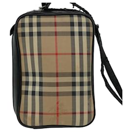 Burberry-BURBERRY Nova Check Shoulder Bag Canvas Beige Black Auth 66162-Black,Beige