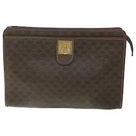 Céline-CELINE Macadam Canvas Clutch Bag PVC Leather 2Set Brown Auth ar10787-Brown