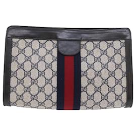 Gucci-GUCCI GG Supreme Sherry Line Clutch Bag Navy Red gray 67.014.2125 Auth yk9434-Red,Grey,Navy blue