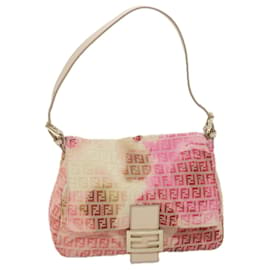 Fendi-FENDI Zucchino Canvas Mamma Baguette Shoulder Bag Pink Auth 58332-Pink