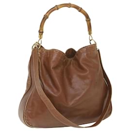 Gucci-GUCCI Bamboo Shoulder Bag Leather 2way Brown Auth ac2472-Brown