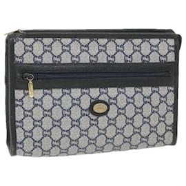 Gucci-GUCCI GG Plus Supreme Clutch Bag PVC Leather Navy Auth ep2272-Navy blue