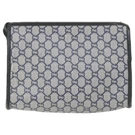 Gucci-GUCCI GG Plus Supreme Clutch Bag PVC Leather Navy Auth ep2272-Navy blue